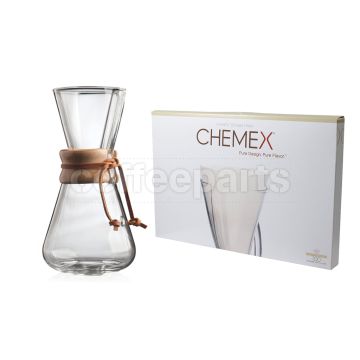 Chemex 3-Cup Kit Classic Pour Over Coffee inc 100 pack filters