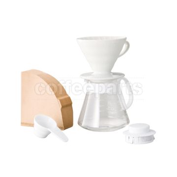 Hario 2-Cup V60 White Ceramic Set (V60, 2-Cup Server and 100 Filter Papers)