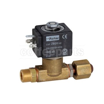 Steam solenoid valve, 2-way, 6mm orifice, Parker complete with fitting